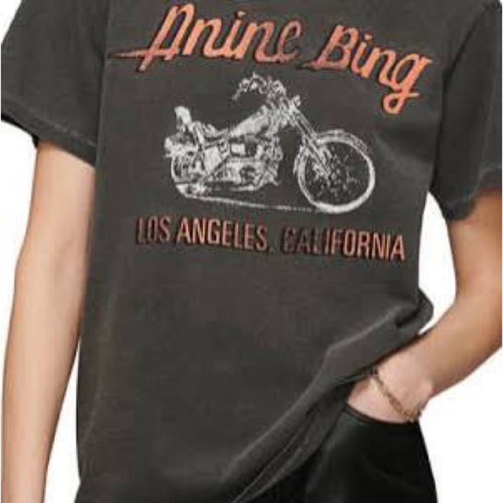 Anine Bing Charcoal Tee with Orange and White Graphic - Picture 7 of 7
